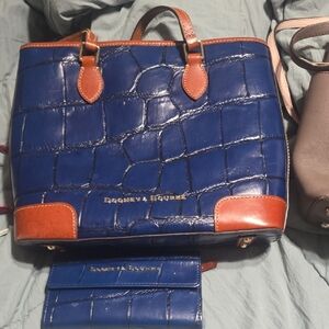 Dooney & Bourke Blue and Tan Croc-Embossed Tote